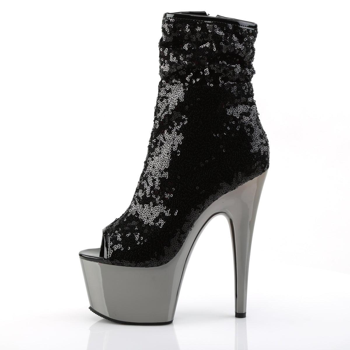 Pleaser Damen Knöchelstiefel ADORE-1008SQ BLK Pailletten / dunkler Zinn Chrom