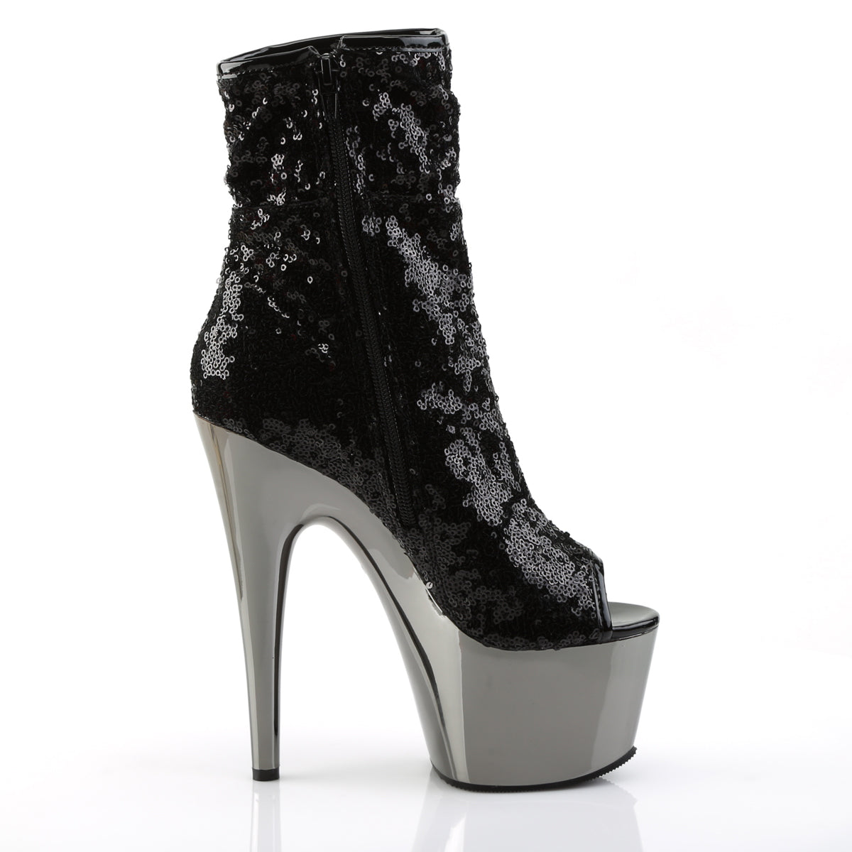Pleaser Damen Knöchelstiefel ADORE-1008SQ BLK Pailletten / dunkler Zinn Chrom