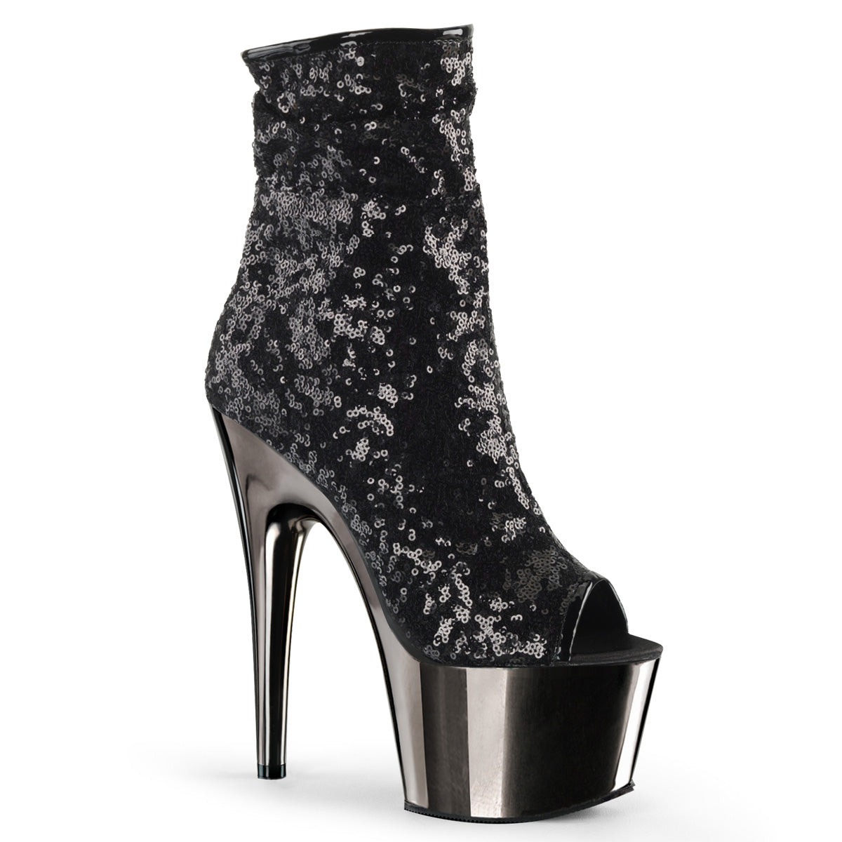 Pleaser Damen Knöchelstiefel ADORE-1008SQ BLK Pailletten / dunkler Zinn Chrom