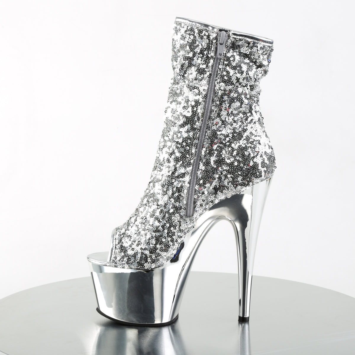 Pleaser Damen Knöchelstiefel ADORE-1008SQ SLV-Pailletten / SLV-Chrom