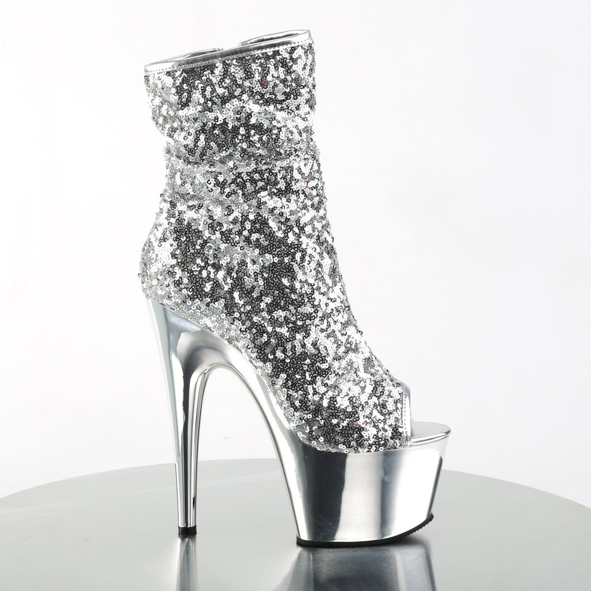 Pleaser Damen Knöchelstiefel ADORE-1008SQ SLV-Pailletten / SLV-Chrom