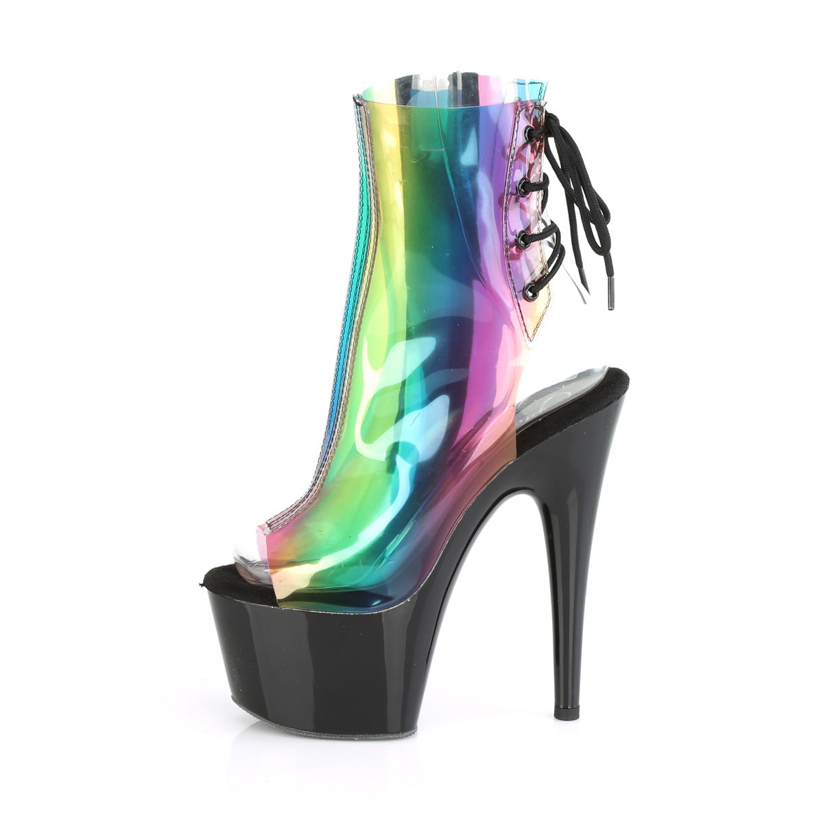 Pleaser Damen Knöchelstiefel ADORE-1018c-rb. Rainbow PVC / BLK.