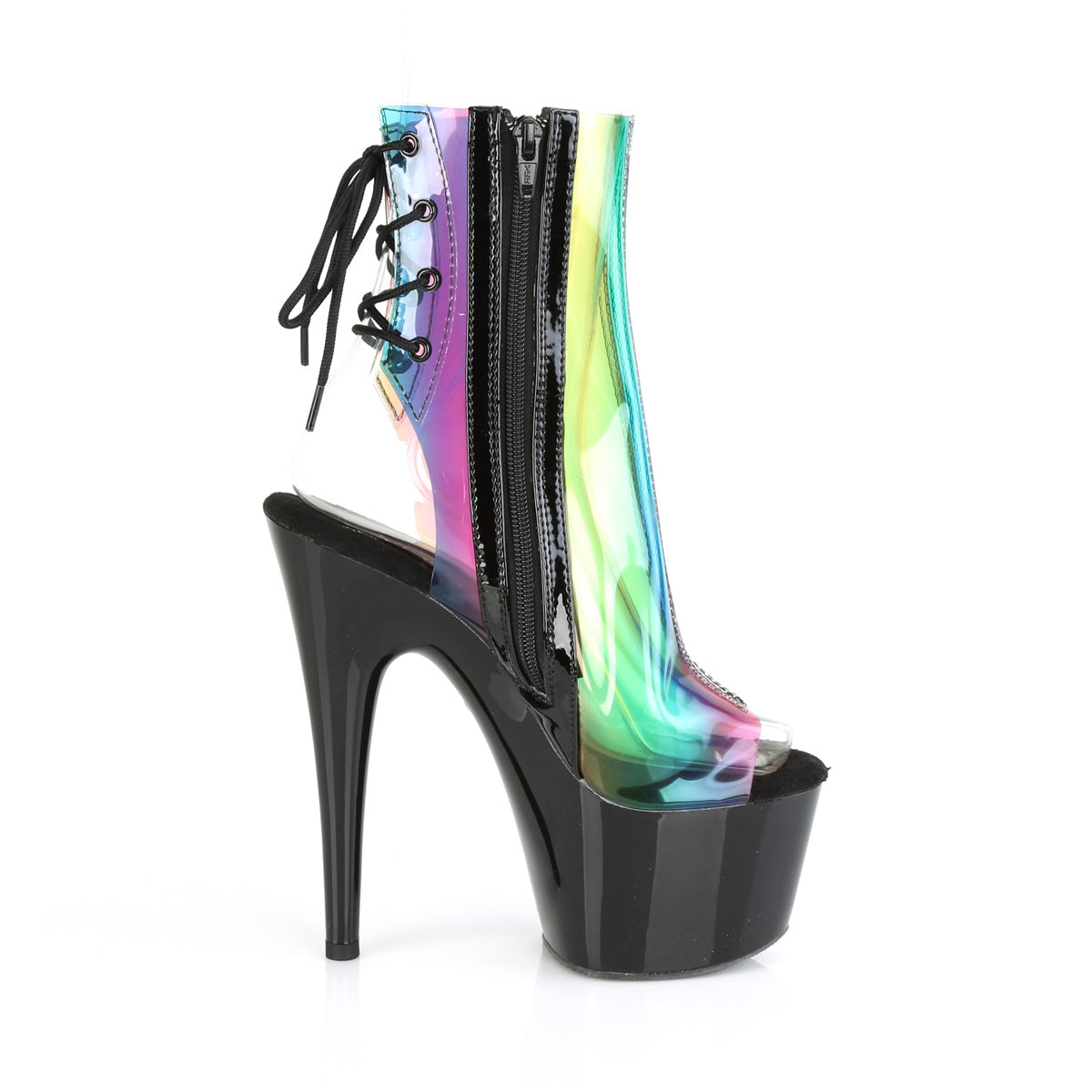 Pleaser Damen Knöchelstiefel ADORE-1018c-rb. Rainbow PVC / BLK.
