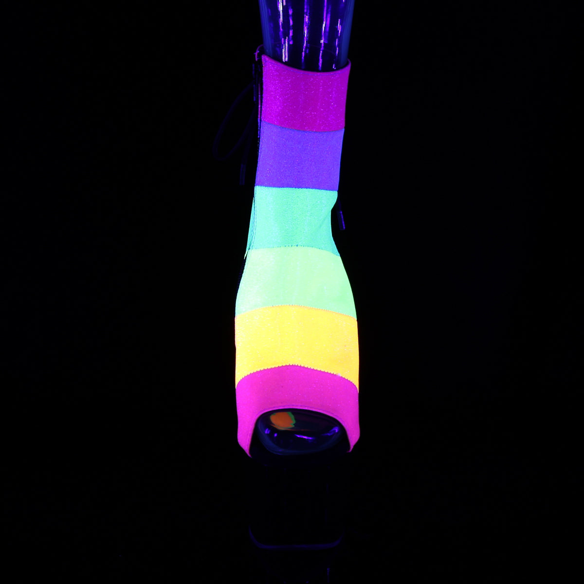 Pleaser Damen Knöchelstiefel ADORE-1018rbg. Rainbow Multi Glitter / BLK