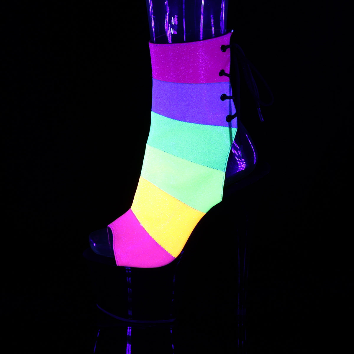 Pleaser Damen Knöchelstiefel ADORE-1018rbg. Rainbow Multi Glitter / BLK
