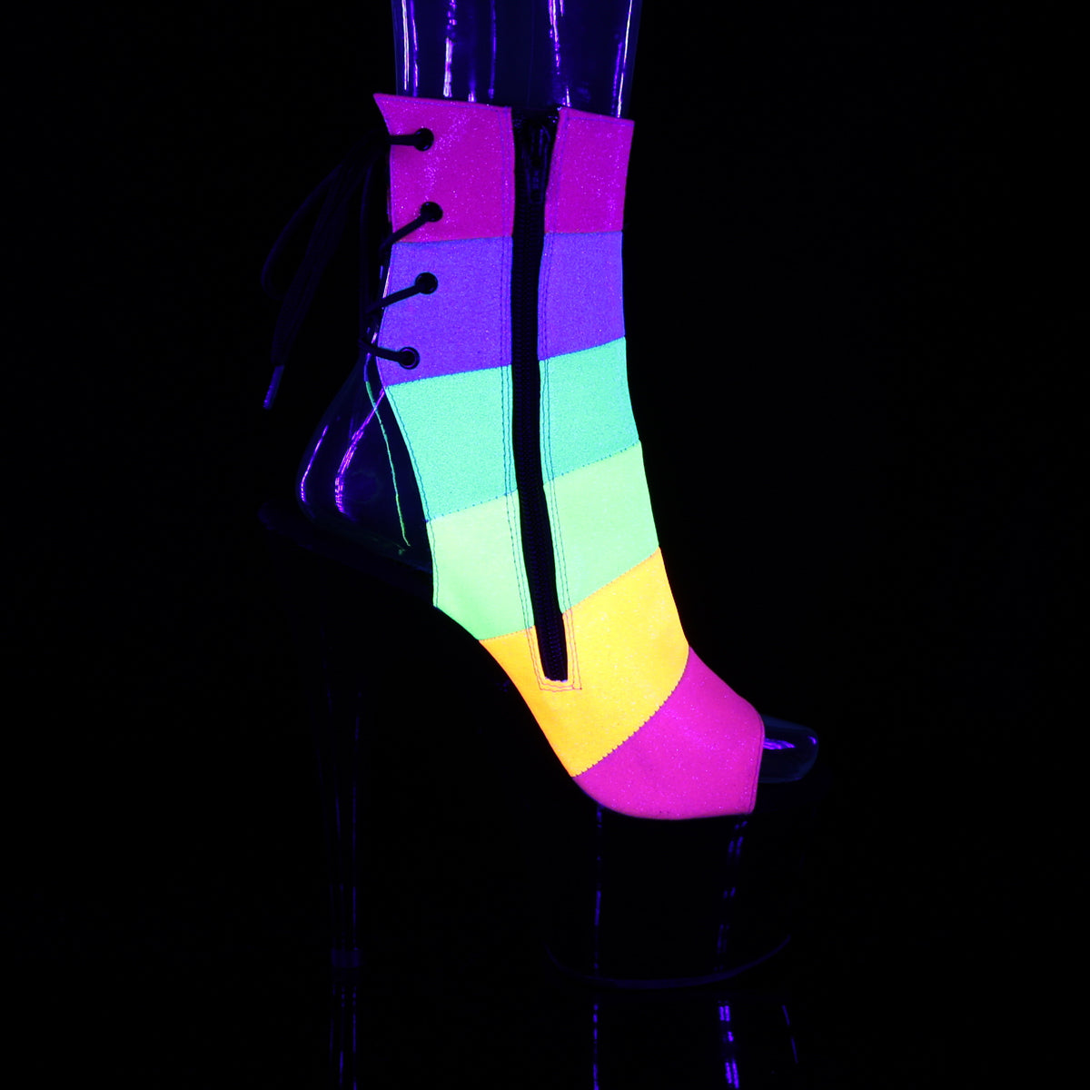 Pleaser Damen Knöchelstiefel ADORE-1018rbg. Rainbow Multi Glitter / BLK