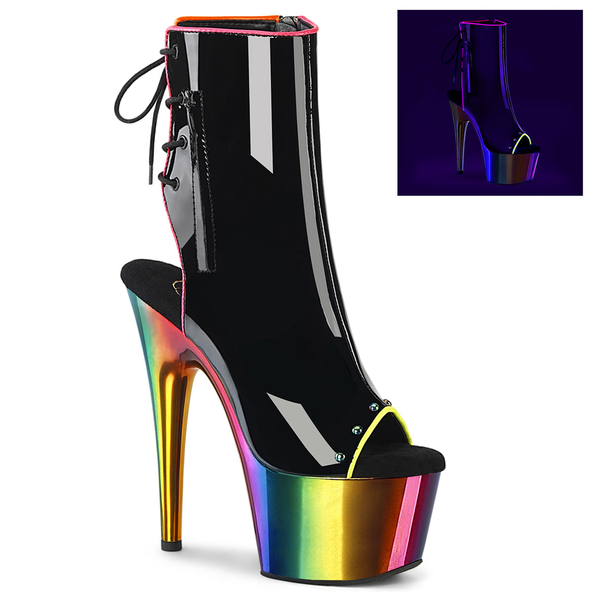 Pleaser ADORE-1018RC-02 BLK PAT/Rainbow Chrom