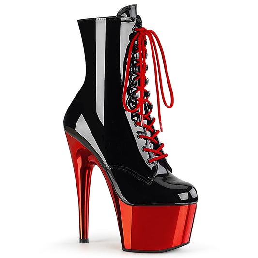 Pleaser Damen Knöchelstiefel ADORE-1020 BLK Pat / Red Chrome