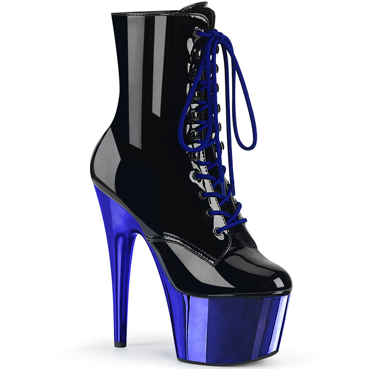 Pleaser Damen Knöchelstiefel ADORE-1020 BLK Pat / Royal Blue Chrome