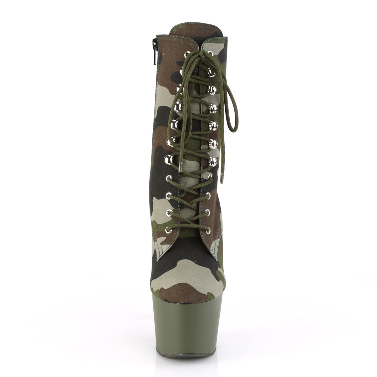 Pleaser Damen Knöchelstiefel ADORE-1020Camo grüner Camo-Gewebe / dunkel Olive Matte