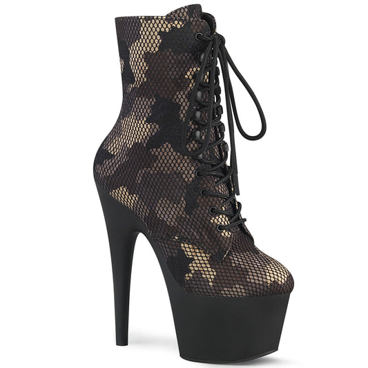 Pleaser Damen Knöchelstiefel ADORE-1020cm grünes Camo-Mesh / BLK Matte