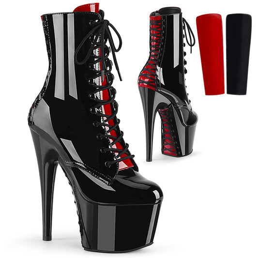 Pleaser Damen Knöchelstiefel ADORE-1020FH BLK-Red Pat / BLK-rot