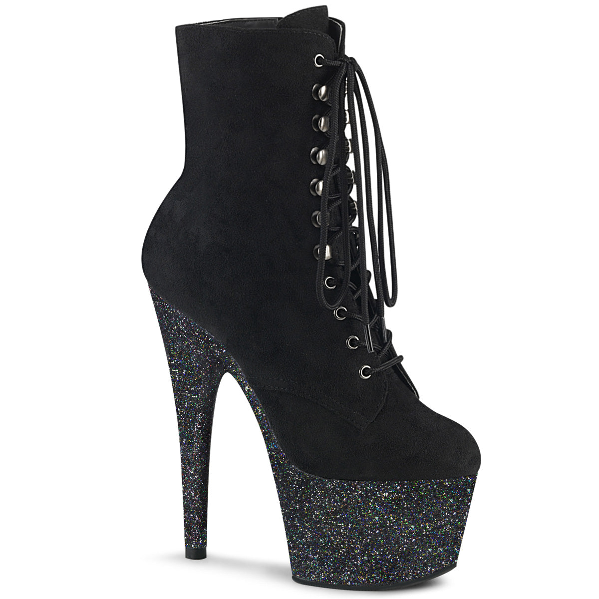 Pleaser Damen Knöchelstiefel ADORE-1020FSMG BLK Faux Wildleder / BLK Multi Mini Glitter