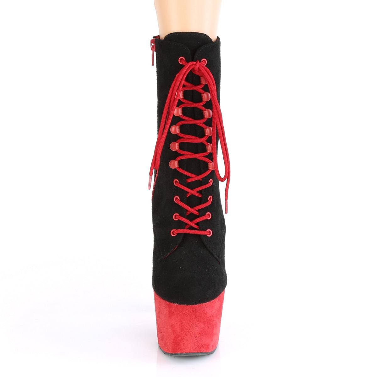 Pleaser Damen Knöchelstiefel ADORE-1020FSTT BLK Faux Wildleder / Rot Faux Wildleder