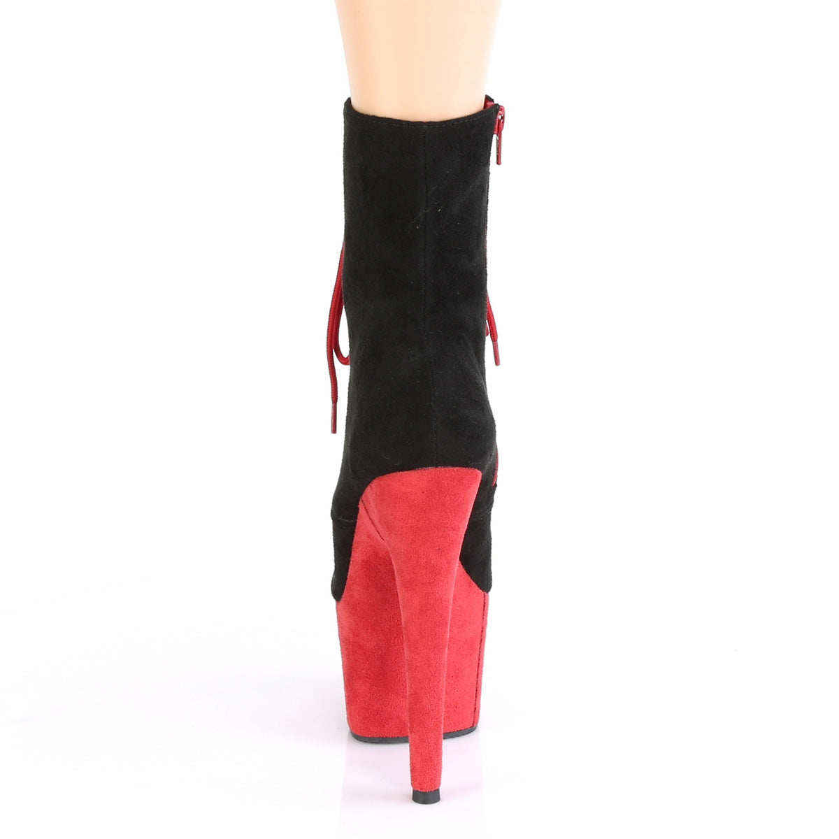 Pleaser Damen Knöchelstiefel ADORE-1020FSTT BLK Faux Wildleder / Rot Faux Wildleder