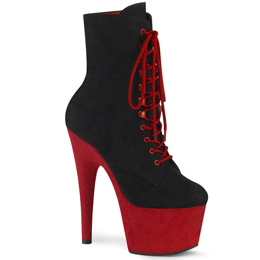Pleaser Damen Knöchelstiefel ADORE-1020FSTT BLK Faux Wildleder / Rot Faux Wildleder