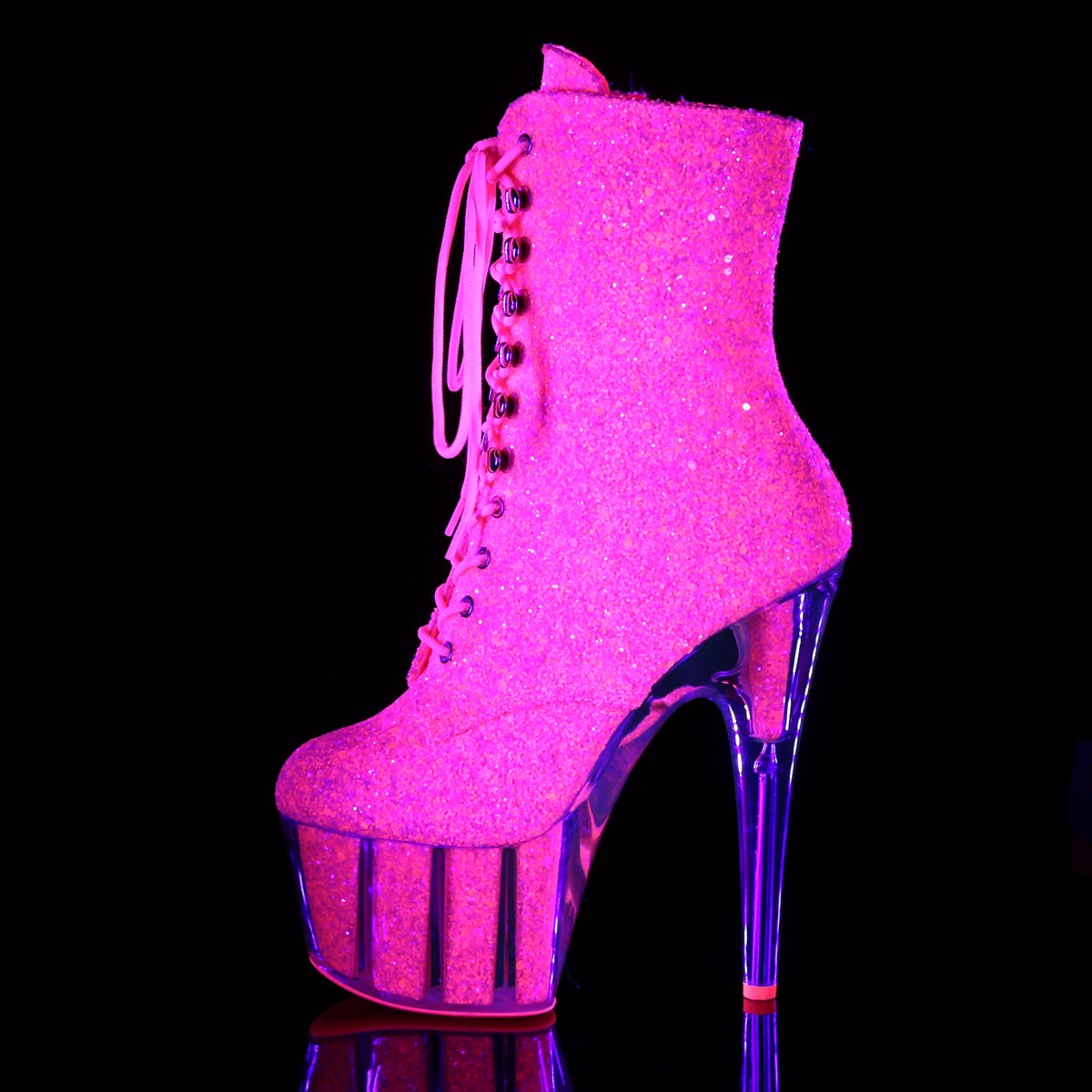 Pleaser Damen Knöchelstiefel ADORE-1020g Neon Rosa Glitter / Neon Rosa Glitter