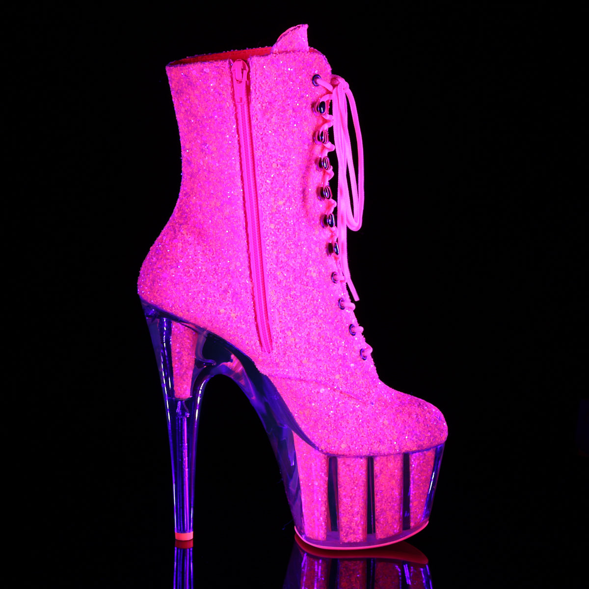 Pleaser Damen Knöchelstiefel ADORE-1020g Neon Rosa Glitter / Neon Rosa Glitter