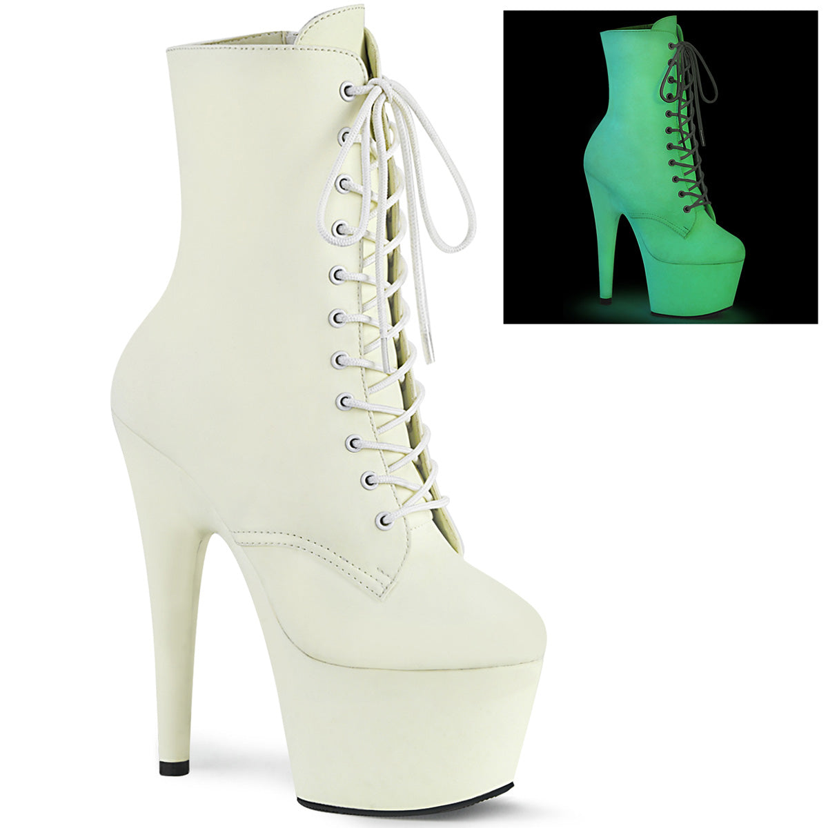 Pleaser Damen Knöchelstiefel ADORE-1020gd Weißes Glühen F.Leather / Weißes Glühen F.Leather