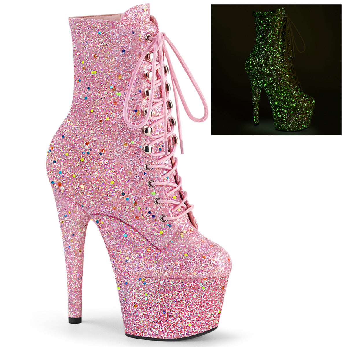 Pleaser Damen Knöchelstiefel ADORE-1020GDLG Rosa Multi Glitter / Rosa Multi Glitter