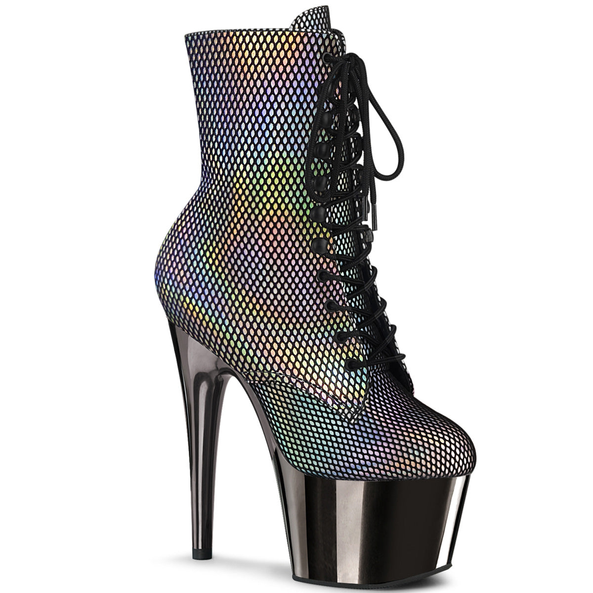 Pleaser Damen Knöchelstiefel ADORE-1020HFN SLV HOLO / Zinn Chrome