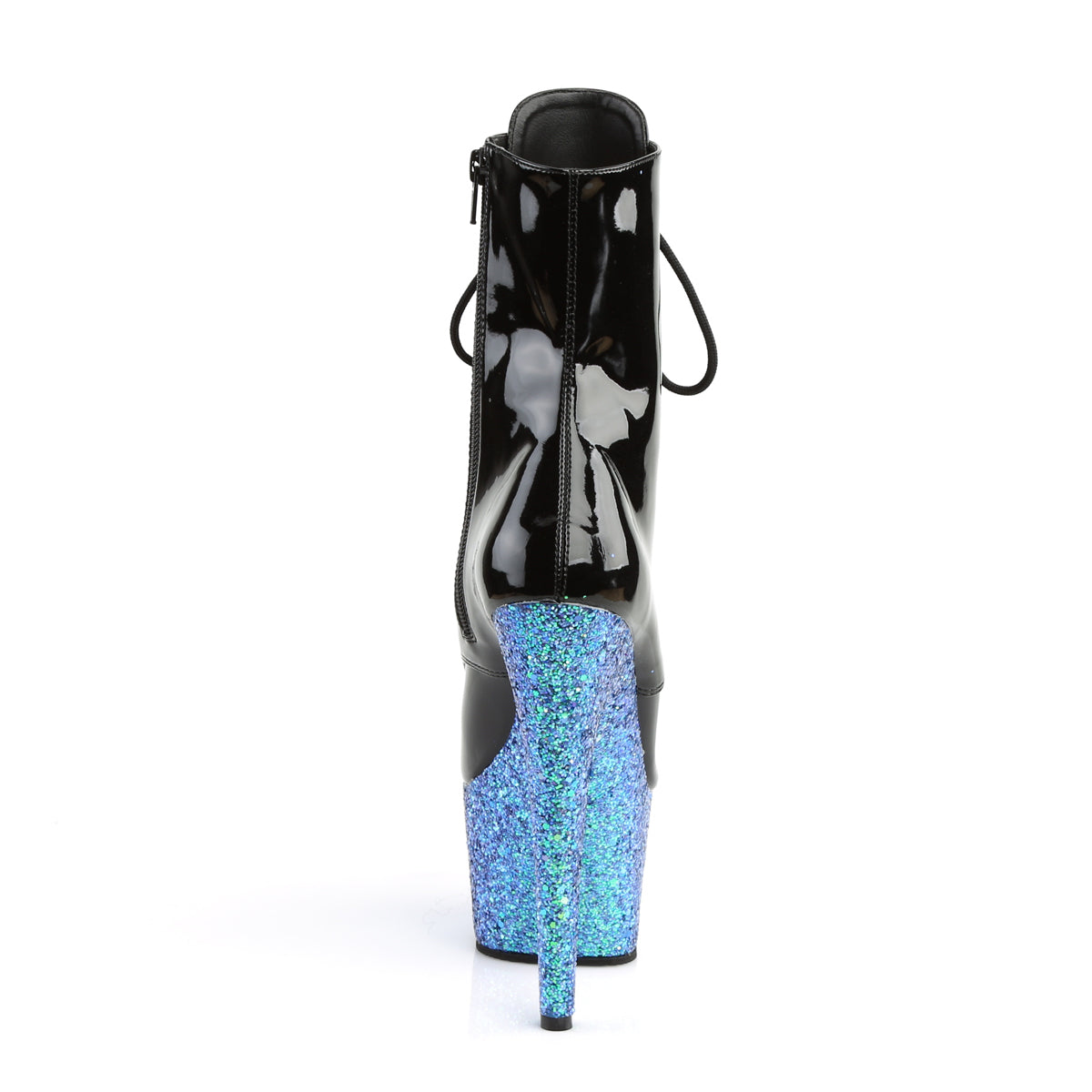 Pleaser Damen Knöchelstiefel ADORE-1020LG BLK Pat / Blue Multi Glitter