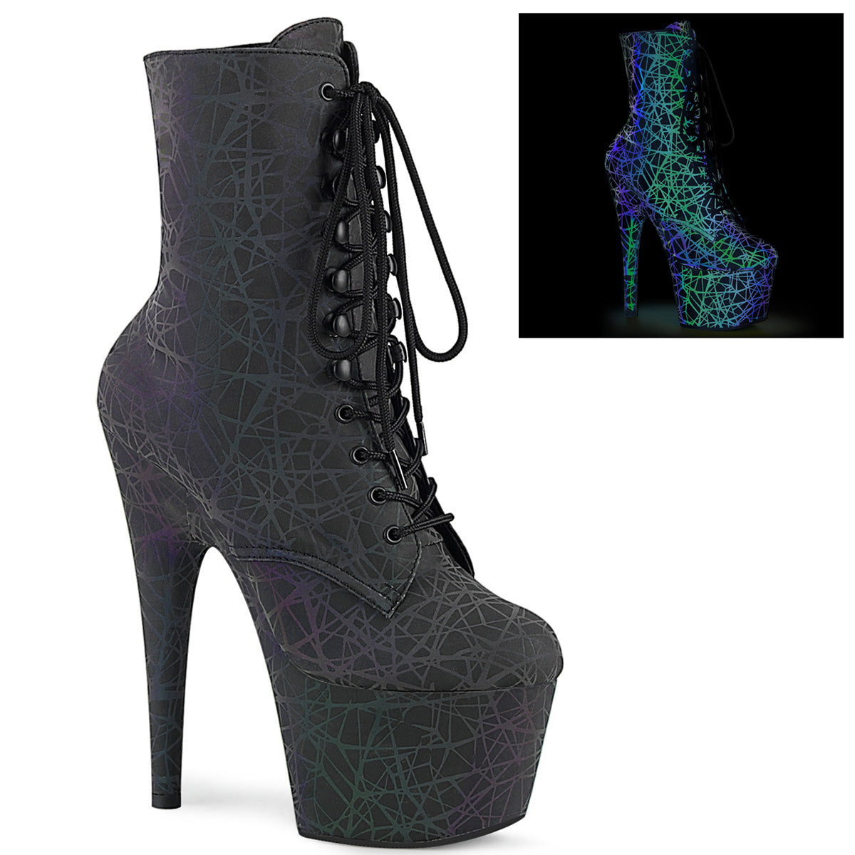 Pleaser Damen Knöchelstiefel ADORE-1020REFL grün-lila refr.