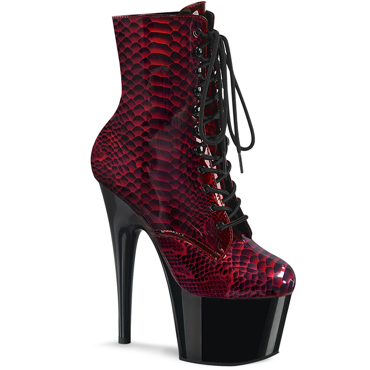 Pleaser Damen Knöchelstiefel ADORE-1020SP Red Snake Print Pat / BLK