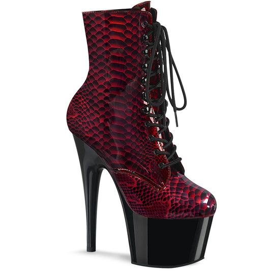 Pleaser Damen Knöchelstiefel ADORE-1020SP Red Snake Print Pat / BLK