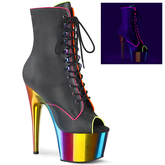 Pleaser Damen Knöchelstiefel ADORE-1021RC-02 BLK Faux Leder /Rainbow Chrom