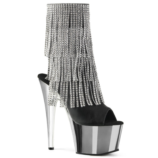 Pleaser Damen Knöchelstiefel ADORE-1024RSF BLK Faux Leather-SLV / SLV-Chrom