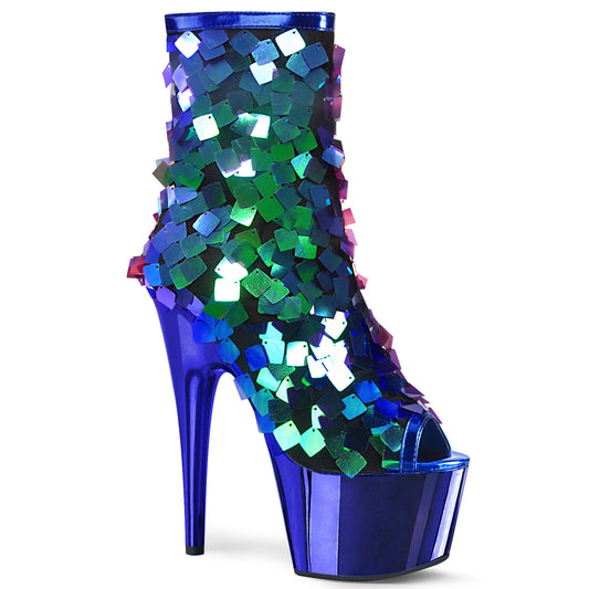 Pleaser Damen Knöchelstiefel ADORE-1031sq iRI.Green Pailletten-r.Blue-Metpu / R.BluechRome