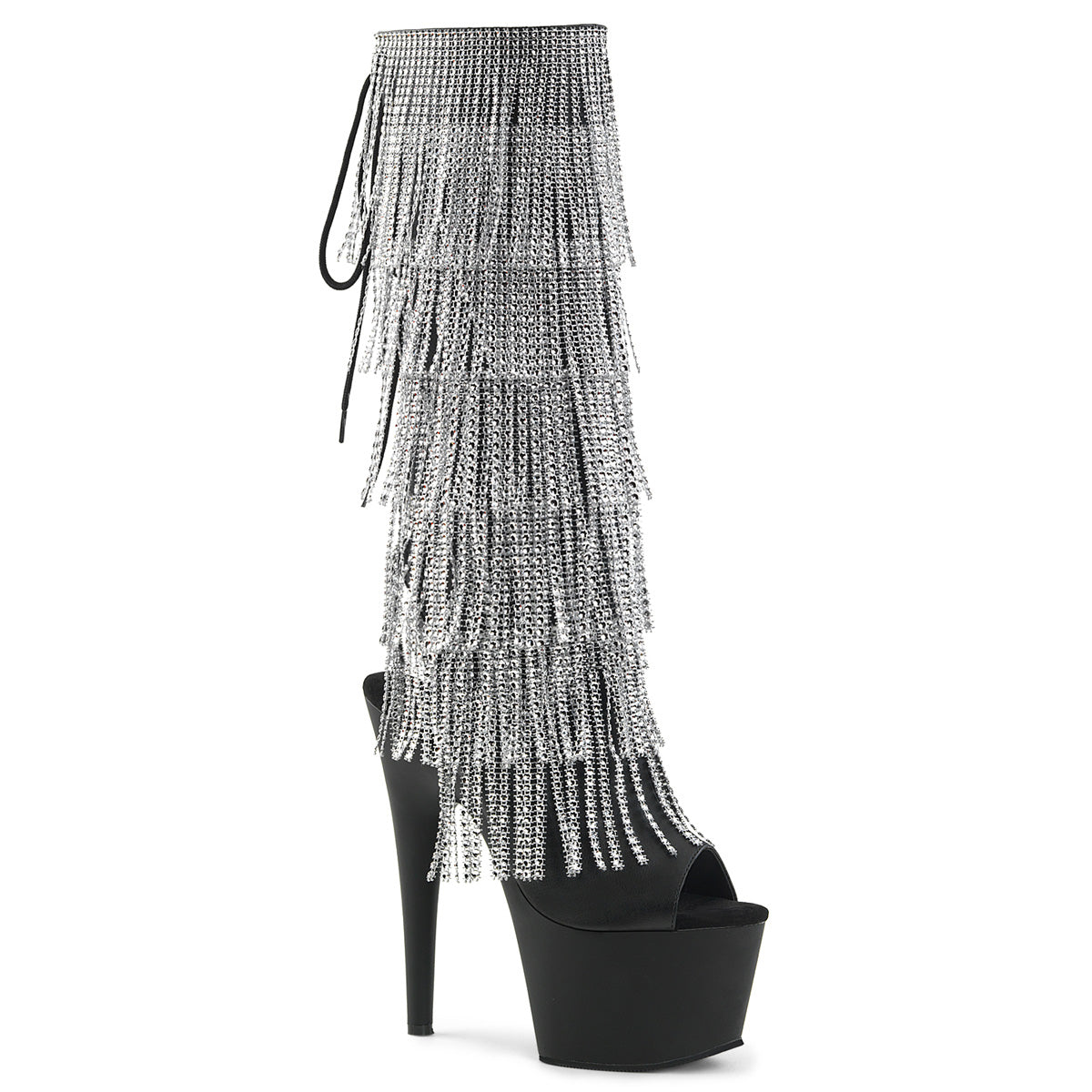 Pleaser Womens Boots. ADORE-2024RSF BLK STR FAUX Leder / BLK Matte