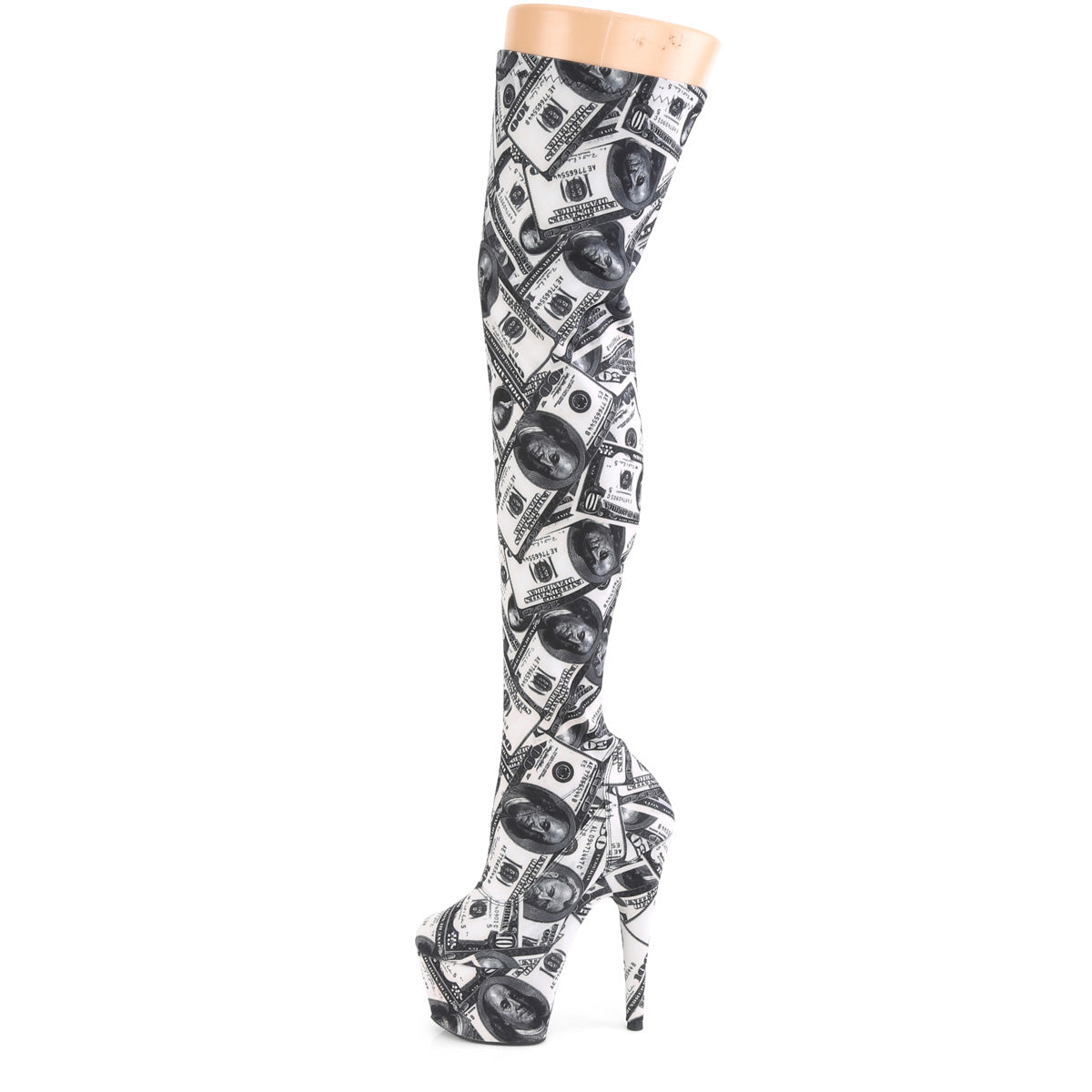 Pleaser Womens Boots. ADORE-3000DP WHT-BLK Str. Stoff / WHT-BLK-Stoff