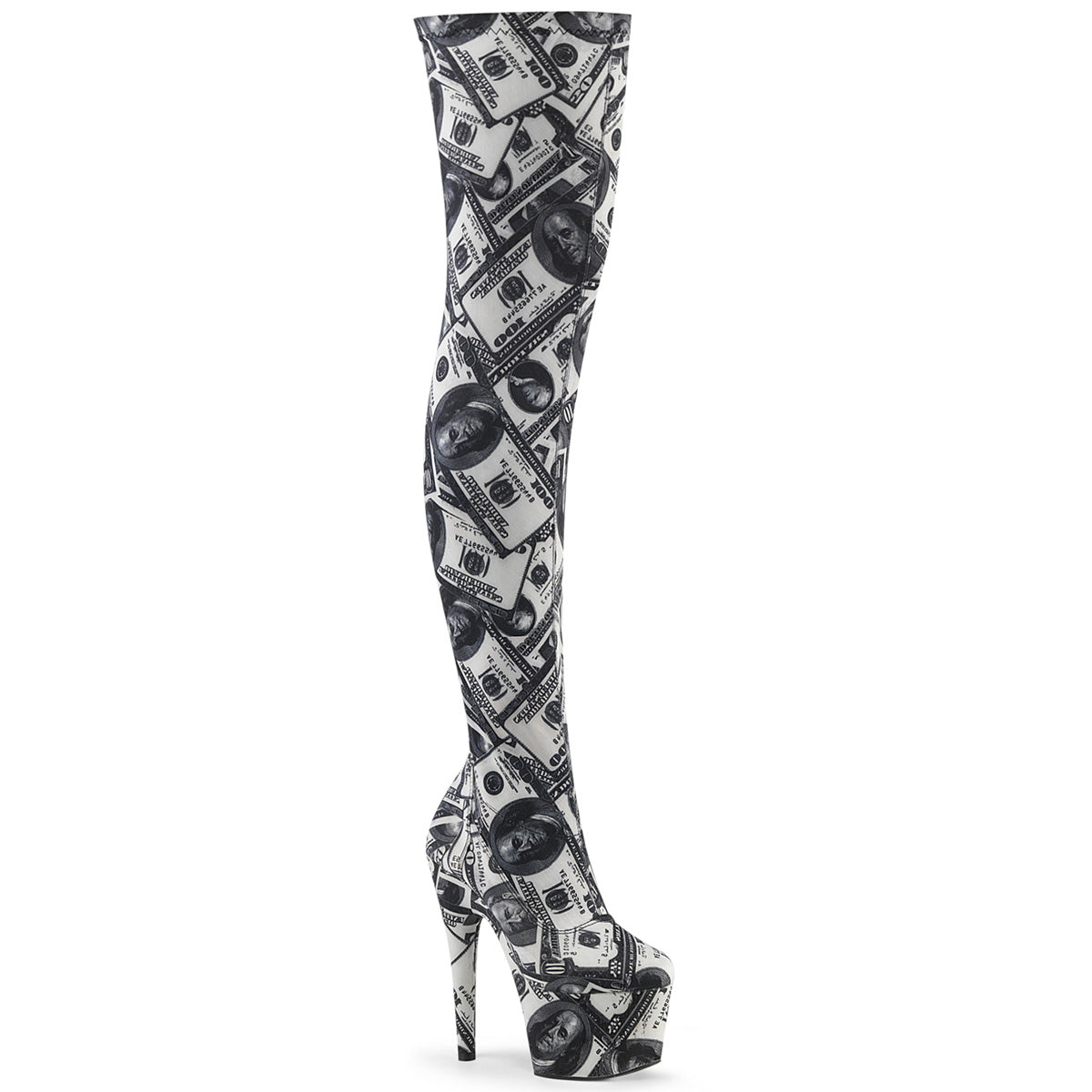 Pleaser Womens Boots. ADORE-3000DP WHT-BLK Str. Stoff / WHT-BLK-Stoff