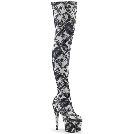 Pleaser Womens Boots. ADORE-3000DP WHT-BLK Str. Stoff / WHT-BLK-Stoff