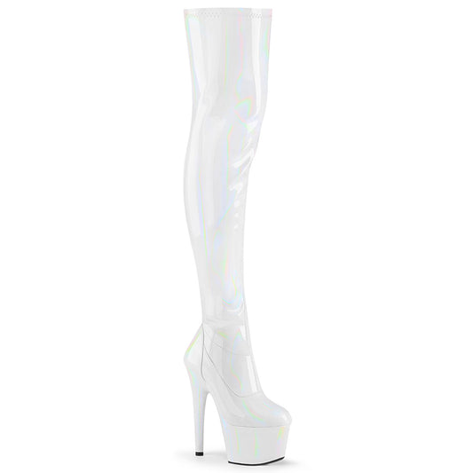 Pleaser Womens Boots. ADORE-3000HWR WHT Str. Holo / Wht Holo