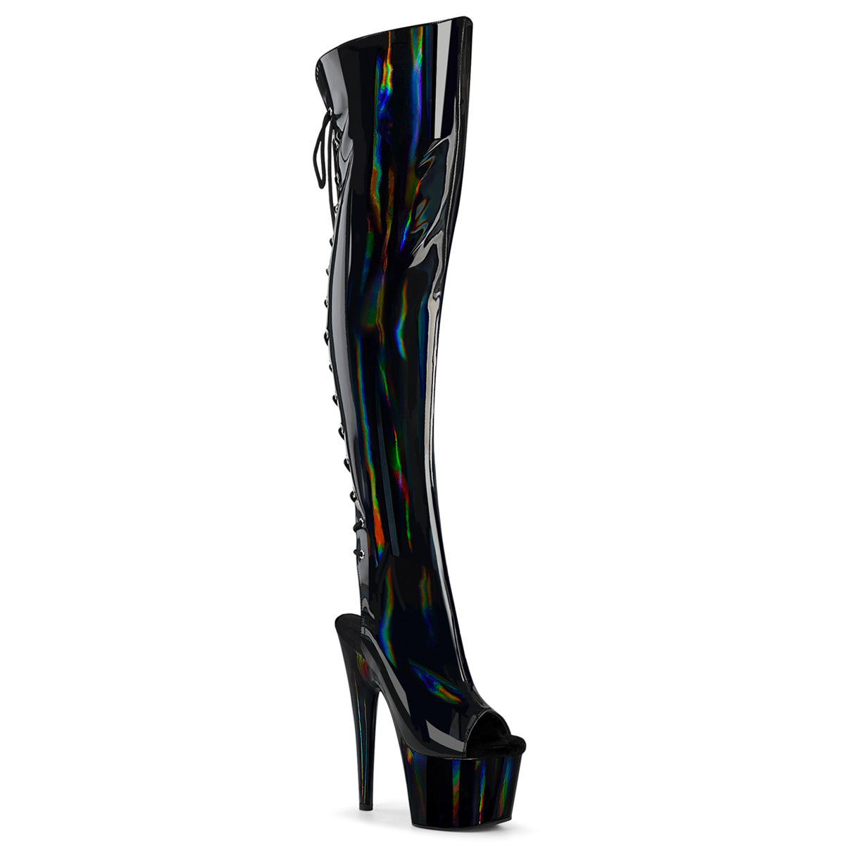 Pleaser Women's Platform Shoes ADORE-3019HWR Blk Str. Holo/Blk Holo