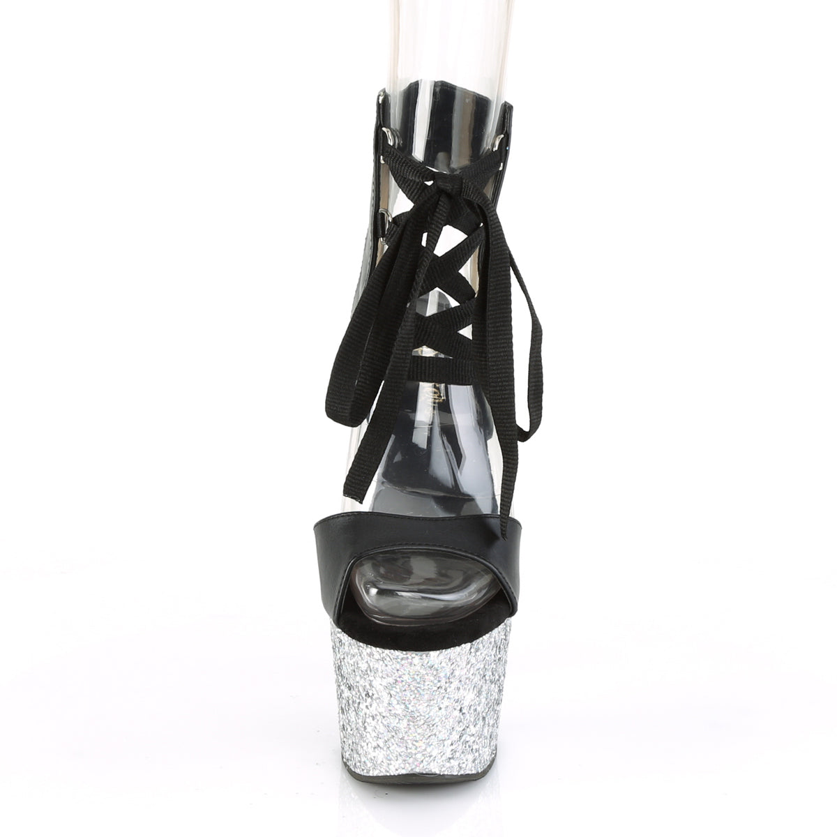 Pleaser Damen Sandalen ADORE-700-14lg BLK Faux Leder / SLV Multi Glitter