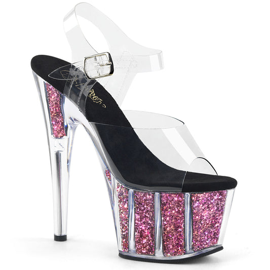 Pleaser Damen Sandalen ADORE-708cg CLR / Pink Confetti Glitter