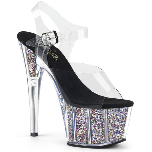 Pleaser Damen Sandalen ADORE-708cg CLR / SLV Confetti Glitter