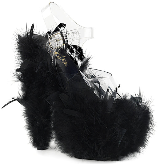 Pleaser Damen Sandalen ADORE-708f CLR / BLK Marabou Feder