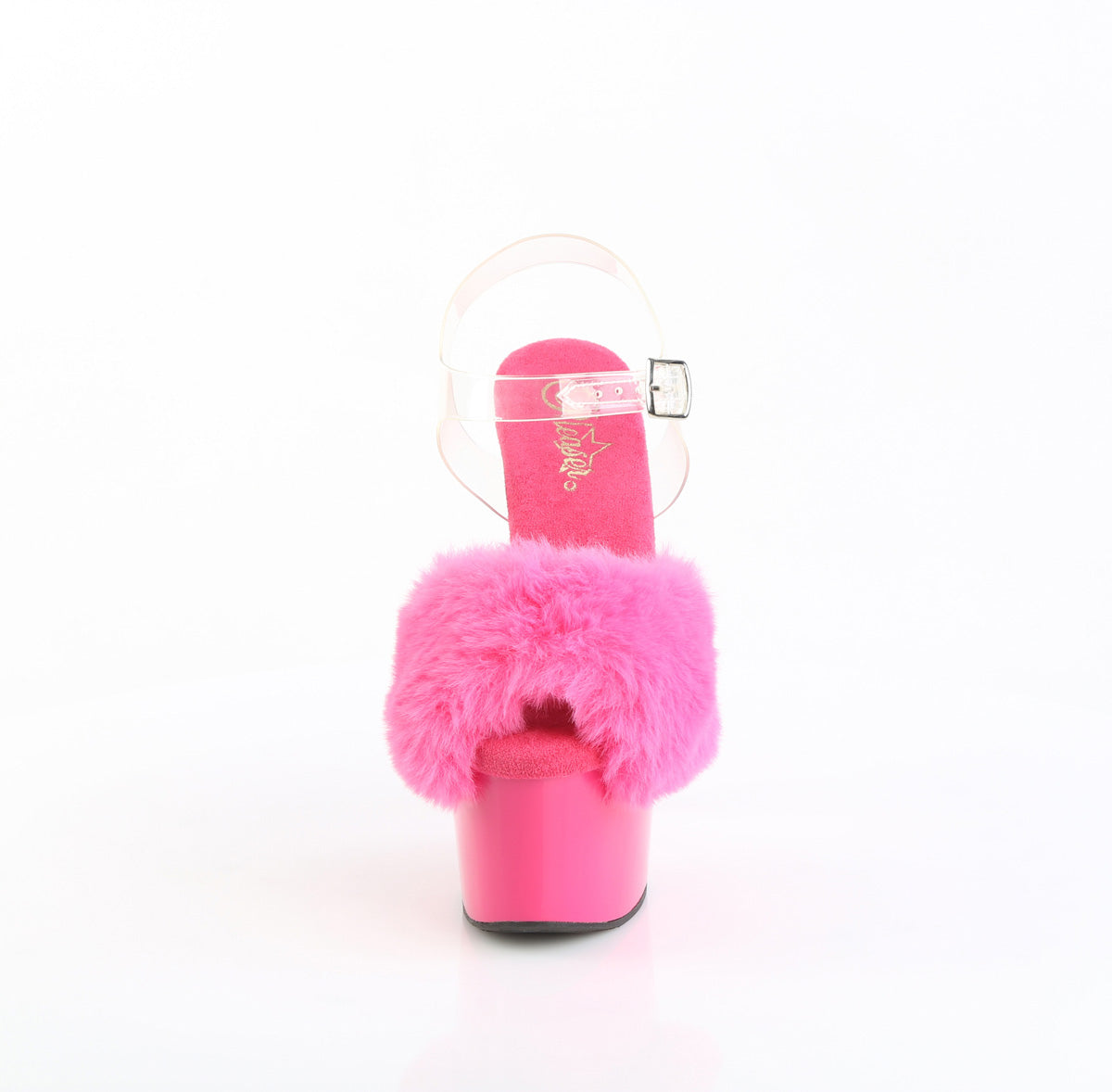 Pleaser Women's Platform Shoes ADORE-708FUR Fuchsia Faux Fur-Clr TPU/Fuchsia