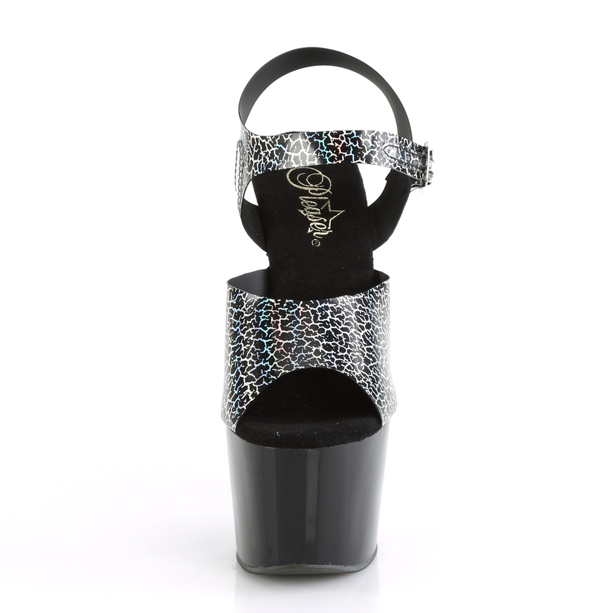 Pleaser Damen Sandalen ADORE-708n-ck BLK-Crackle-Hologramm-TPU / BLK