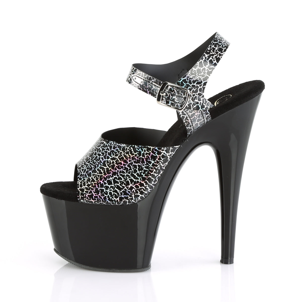 Pleaser Damen Sandalen ADORE-708n-ck BLK-Crackle-Hologramm-TPU / BLK