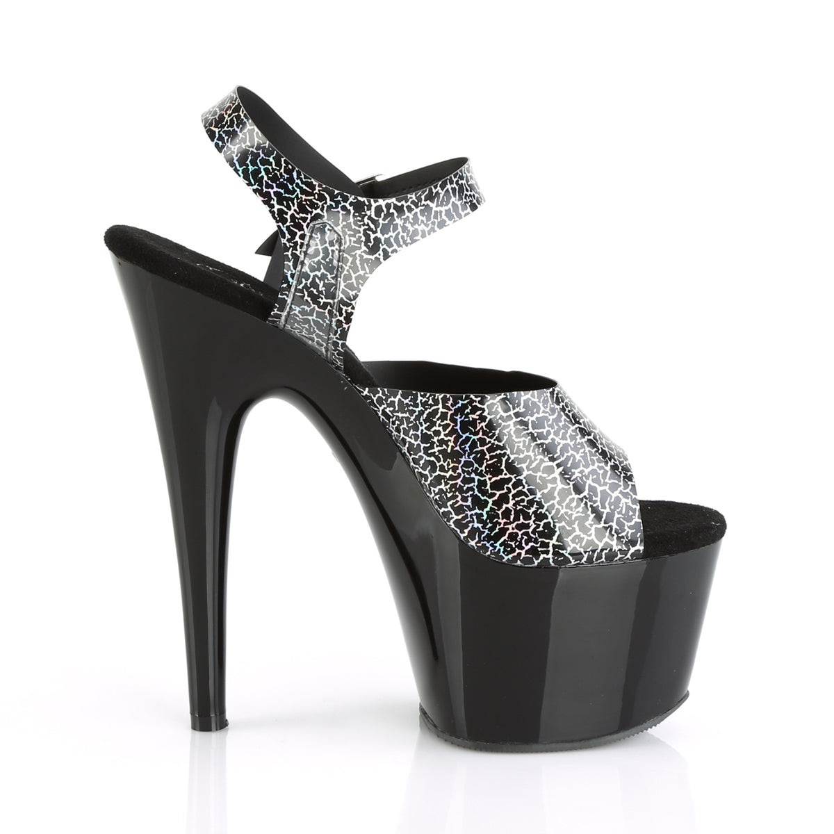 Pleaser Damen Sandalen ADORE-708n-ck BLK-Crackle-Hologramm-TPU / BLK