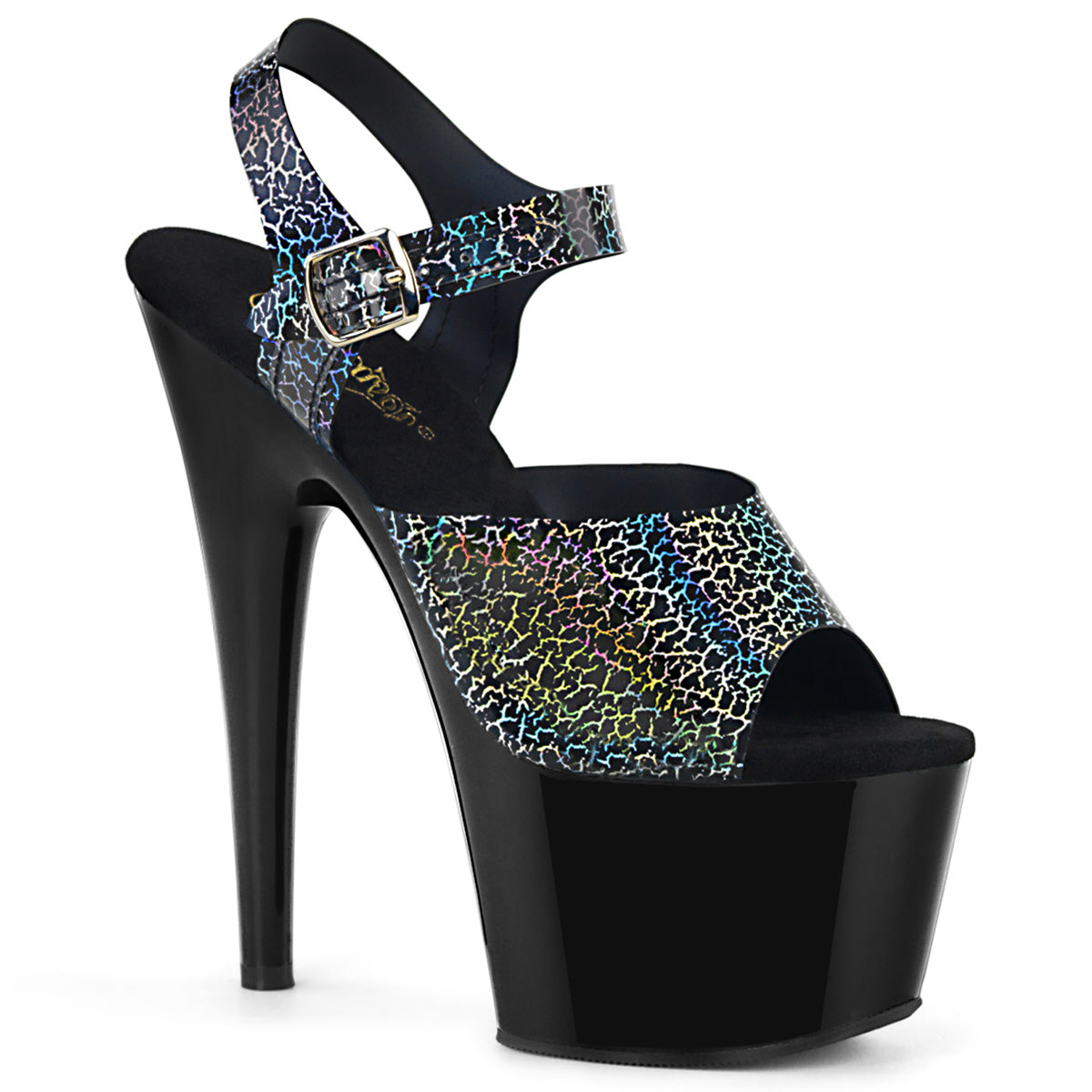 Pleaser Damen Sandalen ADORE-708n-ck BLK-Crackle-Hologramm-TPU / BLK