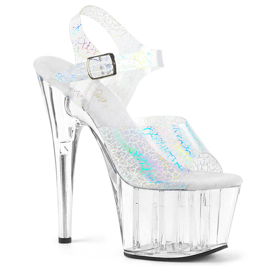 Pleaser Damen Sandalen ADORE-708n-ck SLV-Crackle-Hologramm-TPU / CLR