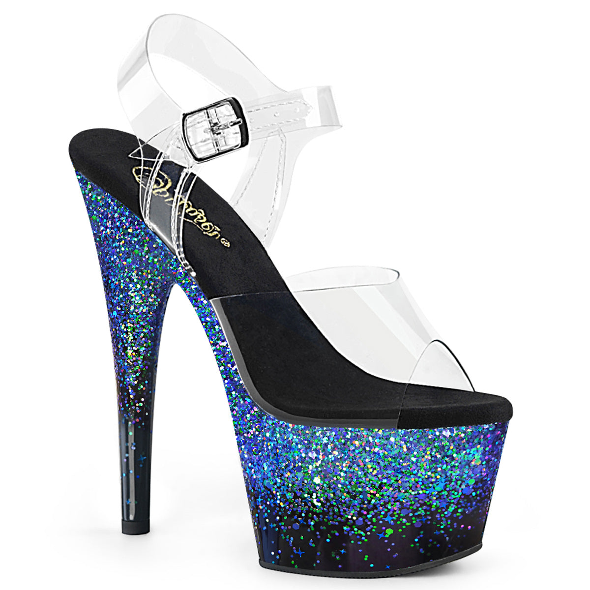 Pleaser Damen Sandalen ADORE-708SSS CLR / BLK-Blue Multi Glitter