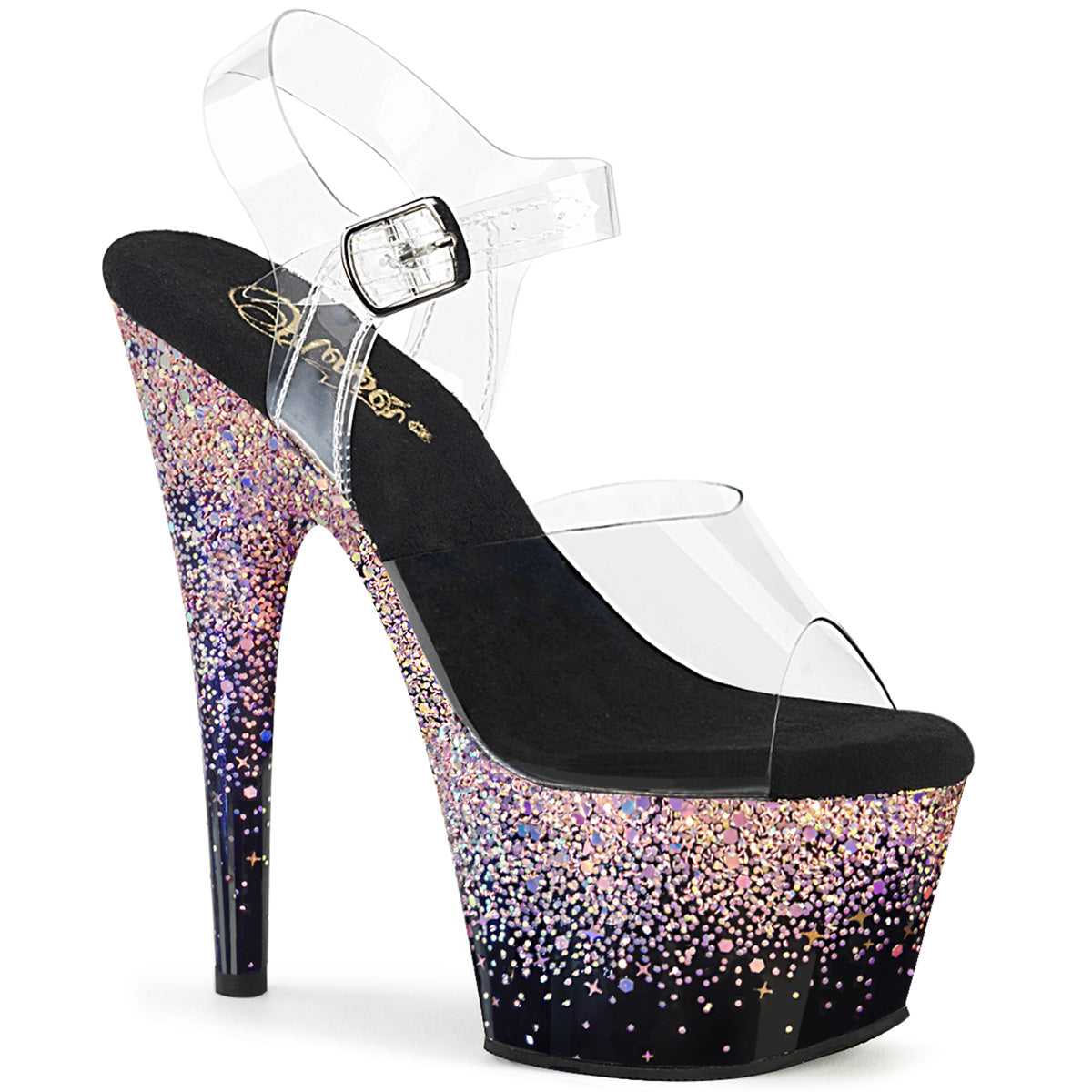Pleaser ADORE-708SS CLR/Blk-Dusty Blush Multi Glitter